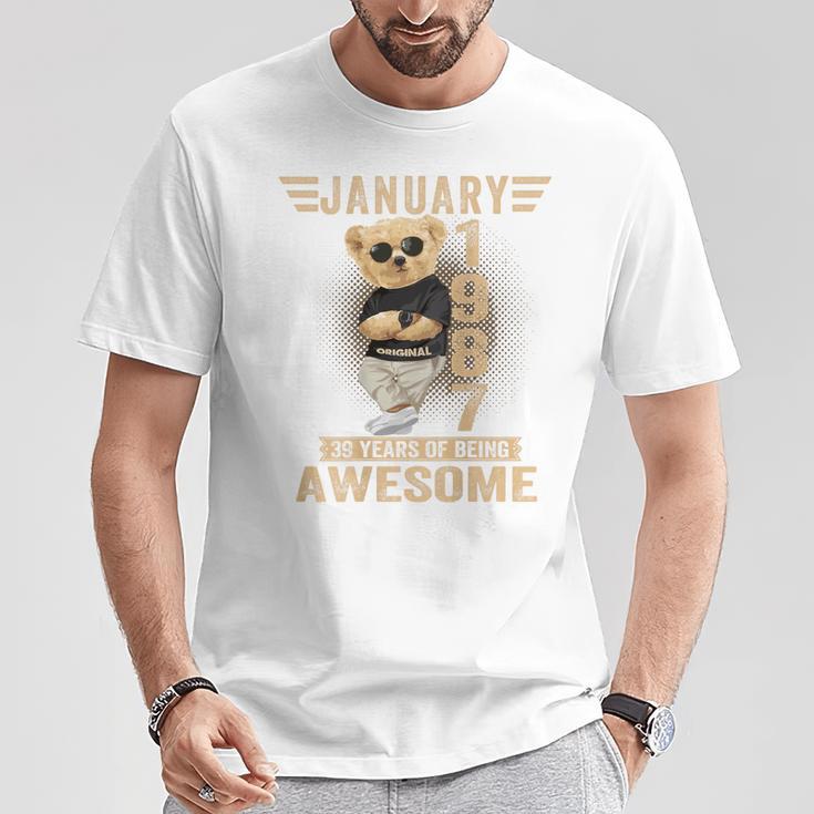 裏面1月39日 誕生日 男性 女性 1987年 テディベア Tシャツ 面白い贈り物