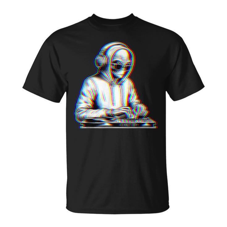Alien Dj Edm Musique Ovni Avec Lunettes Deoleil Raver T-Shirt