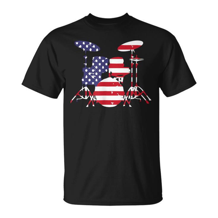 American Flag Drum Kit Patriotic US Drum Art T-Shirt