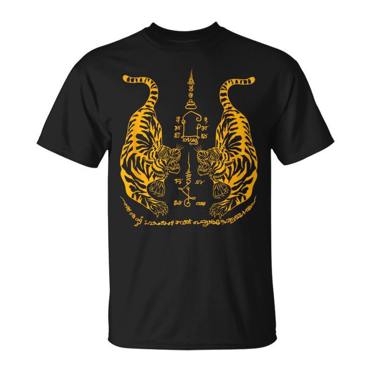 Awesome Orange Double Tiger Muay Thai Sak Yant T-Shirt