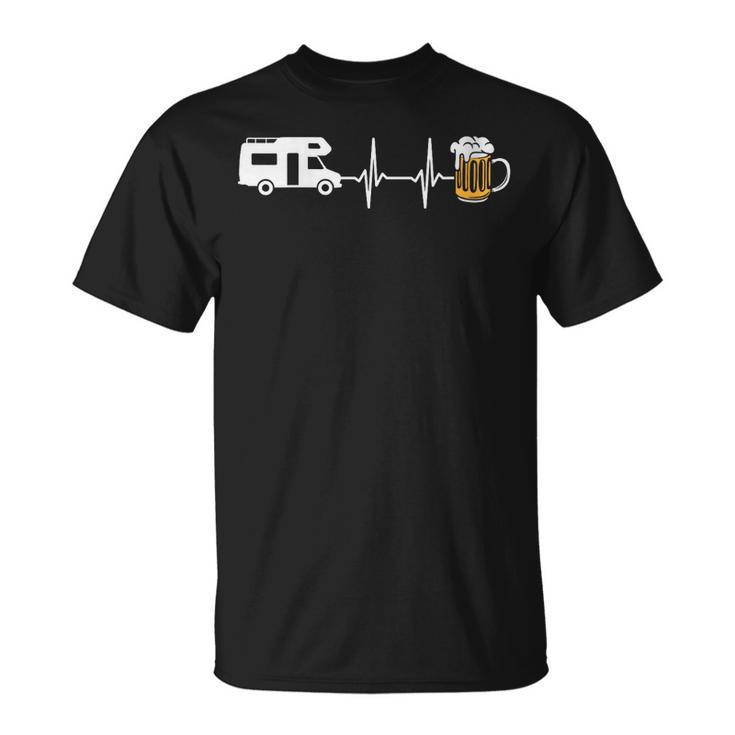 Camping Autocaravana Cerveza Camper Cuello Camiseta unisex