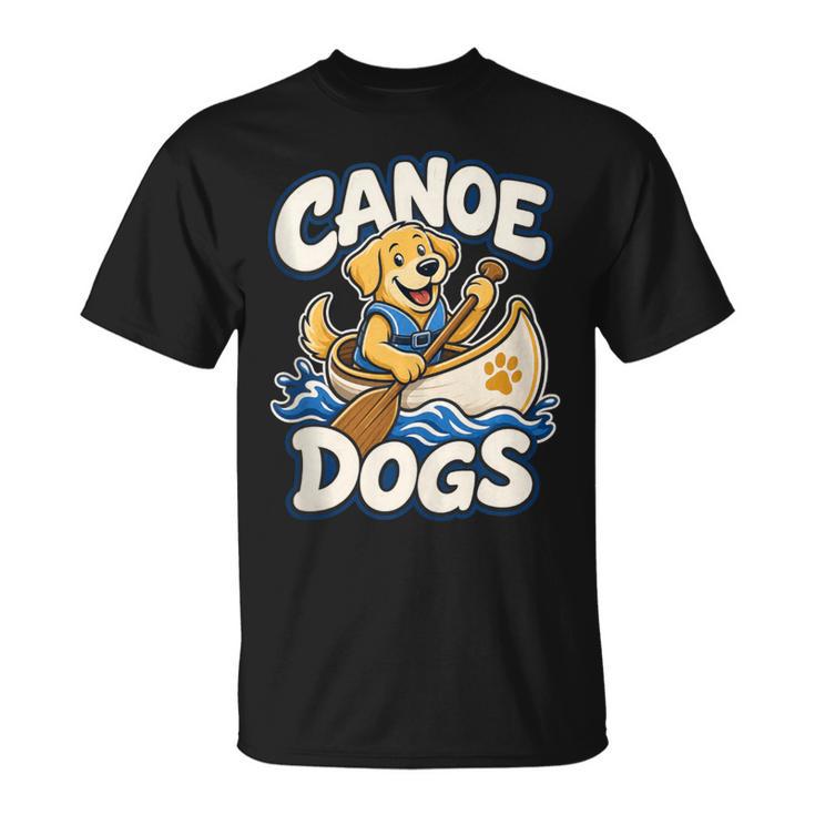 Canoe Dogs Golden Retriever Paddling Graphic T-Shirt