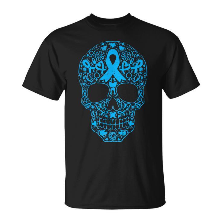 Cráneo De Azúcar Cinta Azul Claro Concienciaobre El Cáncer De Próstata Camiseta unisex