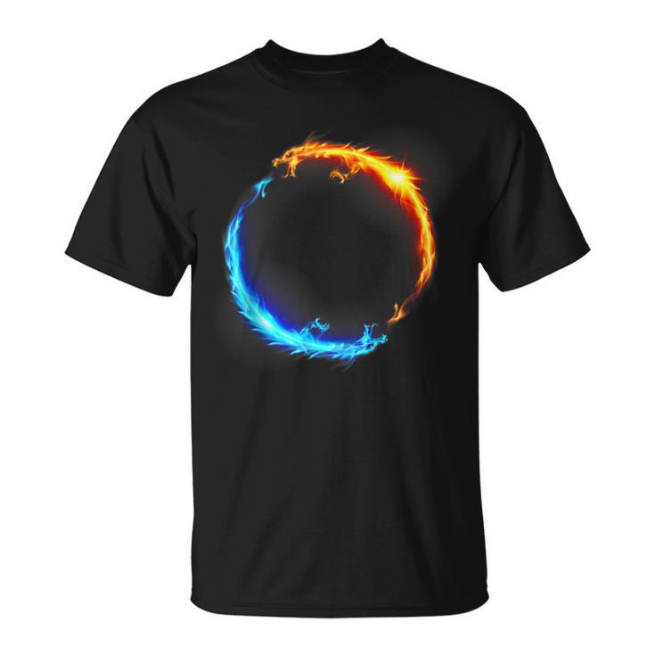 Dragones En Duelo De Fuego Y Hielo In Mangas Camiseta unisex