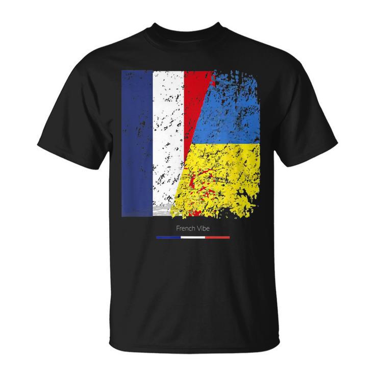 Drapeau De L'ukraine Et France Amitié Franco Ukrainien T-Shirt