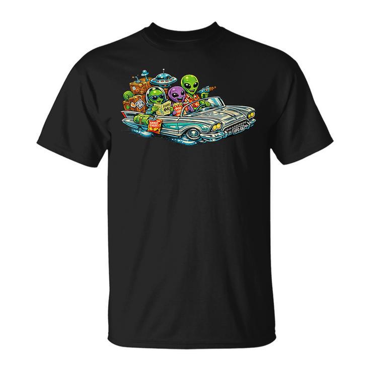 Extraterrestres De Gira Por Estados Unidos Divertido Ovni Cuello Camiseta unisex