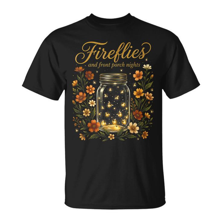 Fireflies And Front Porch Nights Vintage Boho Floral T-Shirt