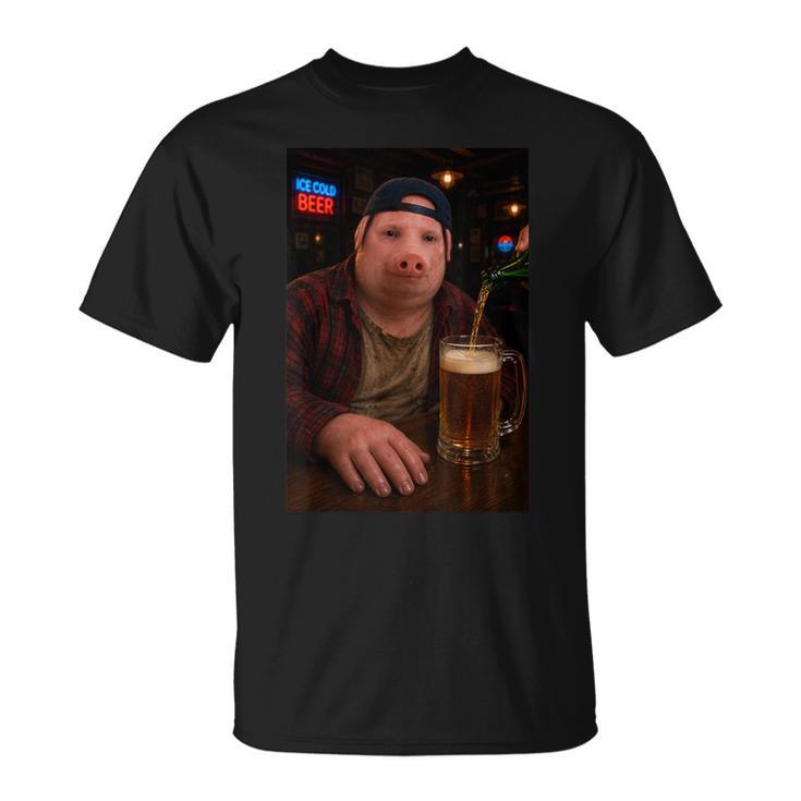 John Pork Bere Birra Pub Divertente Brainrot Meme Papà Maglietta
