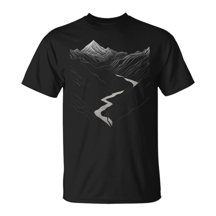 Naturaleza Dibujo Montañas Arte Diseño Gráfico Camiseta unisex