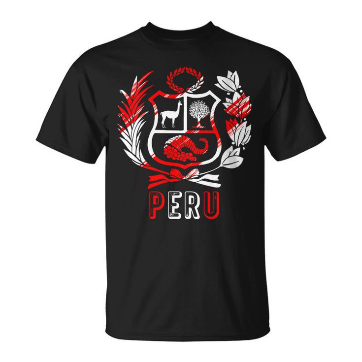 Perú Rojo-Blanco Escudo Peruano Hombres Es Niños Cuello Camiseta unisex