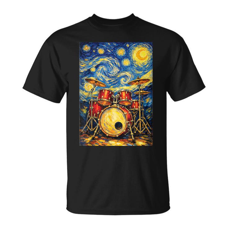 Starry Night Drum Kit Van Gogh Style Art T-Shirt