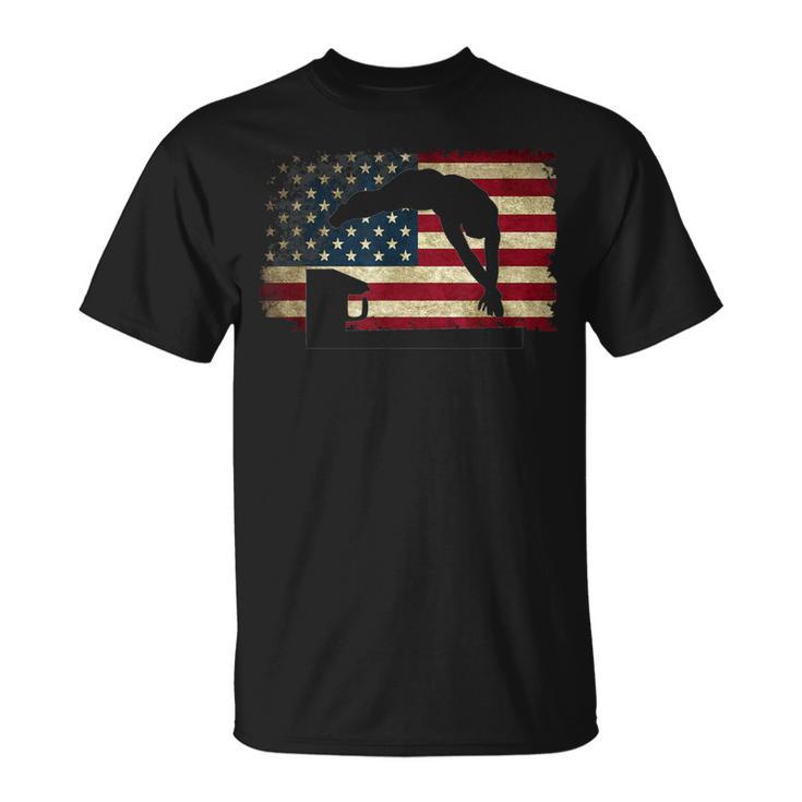 Swimming Swim Team Distressed American Flag USA Swimmer T-Shirt