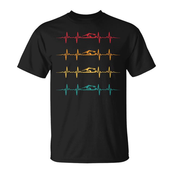 Swimming Swimmer Heartbeat Vintage Men Boys Women Swim Lover T-Shirt