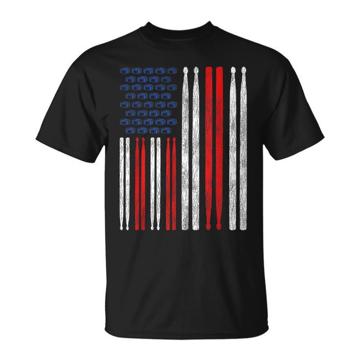 USA Flag Drumsticks Drum Kit T-Shirt