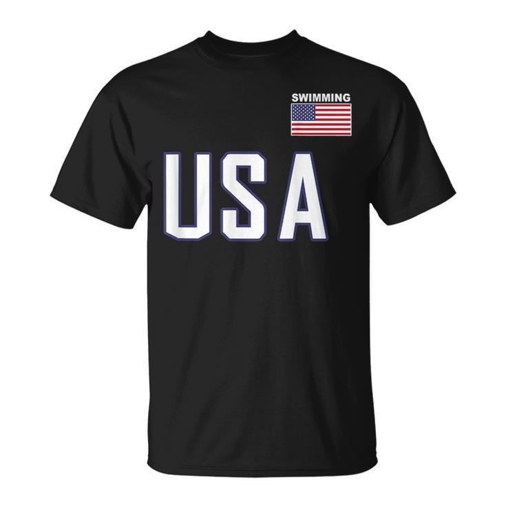 USA Flag Swim Swimming Sport Practice Equipment Men Women T-Shirt