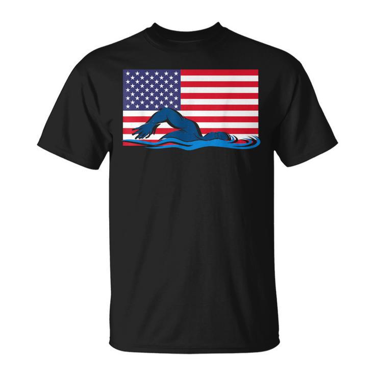 USA Flag Swimmer Swimming Sport Athlete Swim Swimming T-Shirt