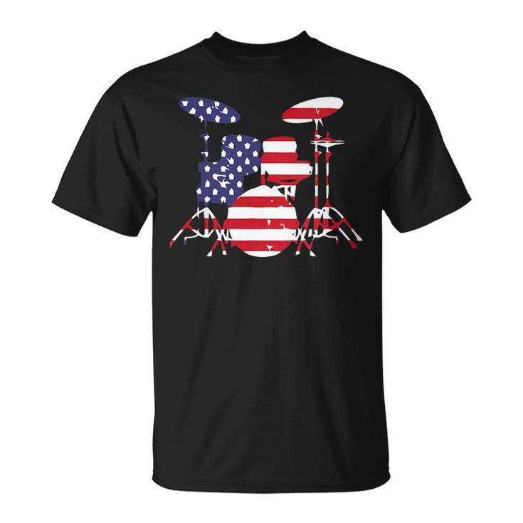 Women's American Flag Drum Kit Patriotic US Drum Art T-Shirt