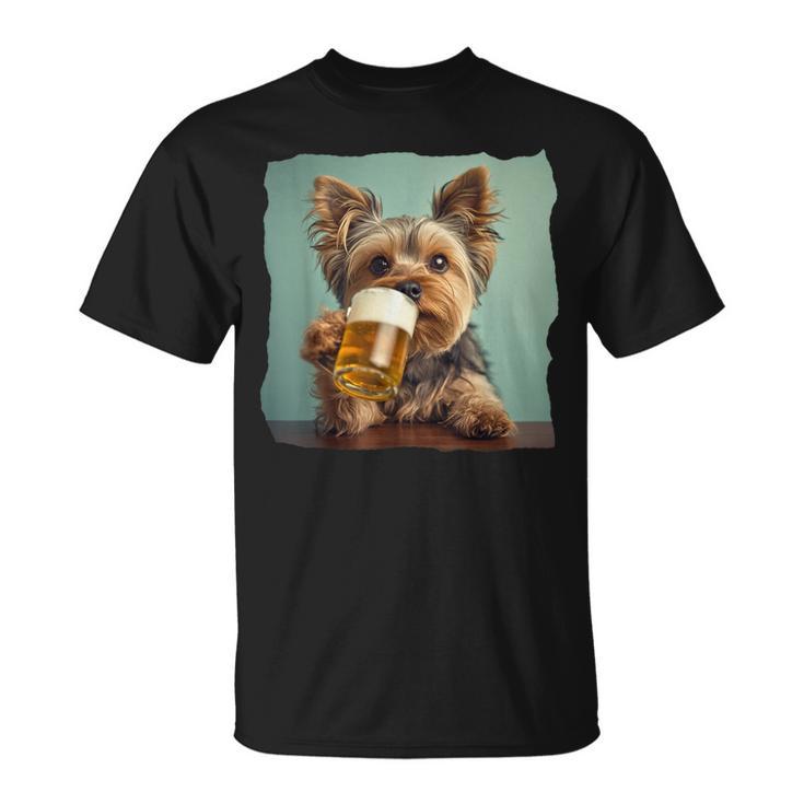 Yorkshire Terrier Cerveza Divertido Perro Bebiendo Meme Mamá Papá Camiseta unisex