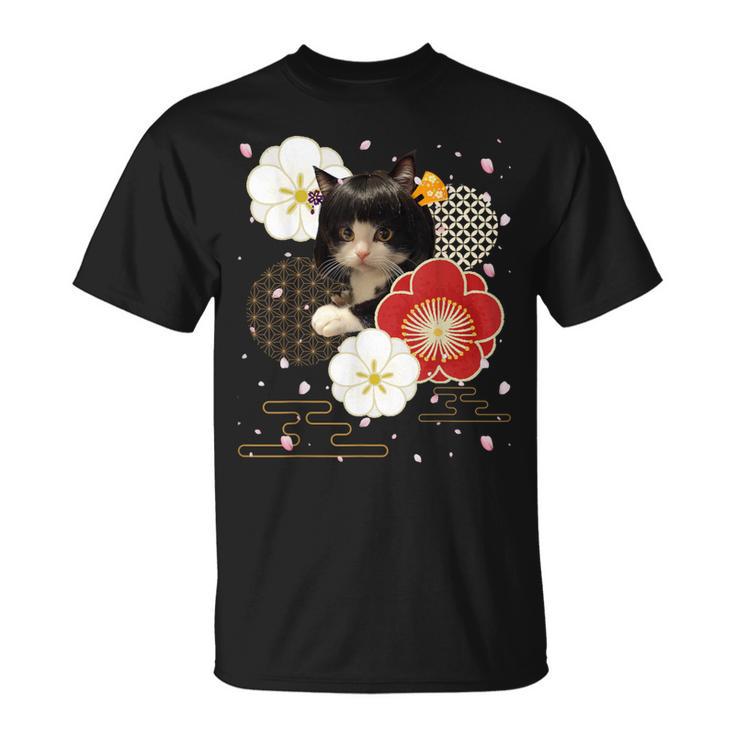 ボブキャット ウィッグ カツラ おかっぱ 猫 日本 和風 美しい 花 猫ミーム Tシャツ