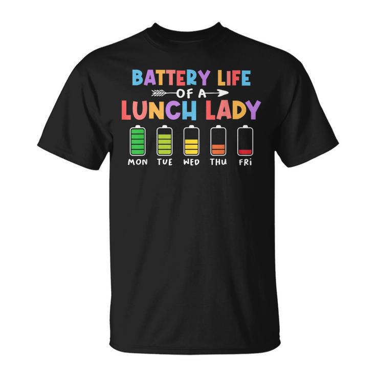 学校給食のおばあちゃんの電池寿命面白いカフェテリアワーカー Tシャツ