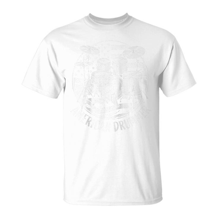 American Drummer Vintage Drum Kit With a Distressed USA Flag Raglan Baseball Tee T-Shirt