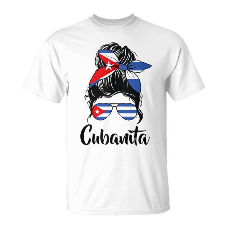 Cubanita Moño Desordenado Cubanita Cubanita Bandera Cubana Cabello Desordenado Moño In Mangas Camiseta unisex