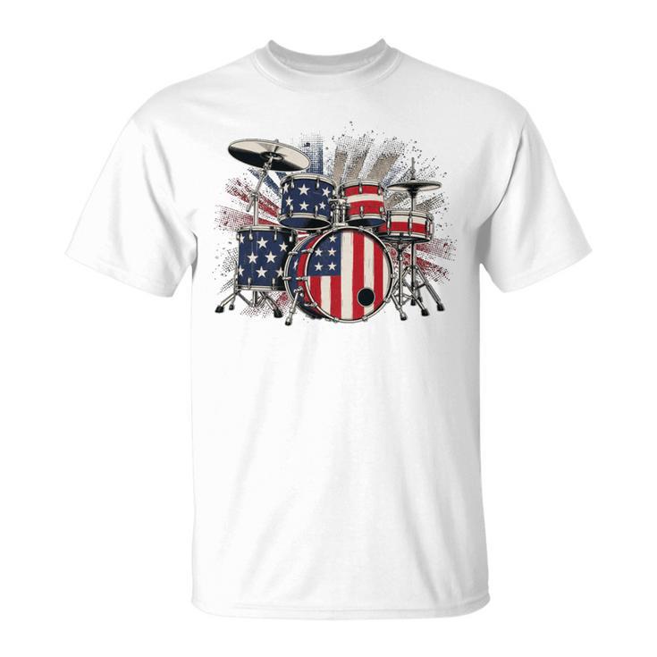 Drum Kit With American Flag Graphic For Musicians T-Shirt, trending gift