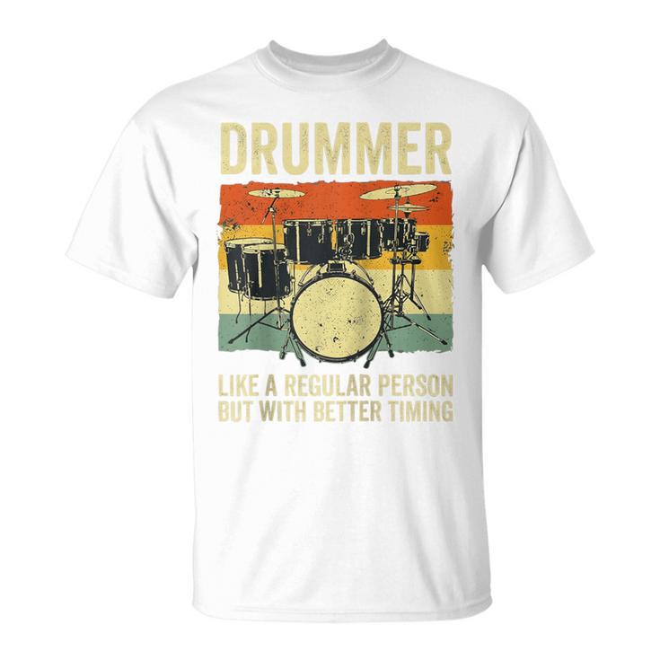 Drummer Better Timing Retro Vintage Sunset Drum Kit Graphic Raglan Baseball Tee T-Shirt