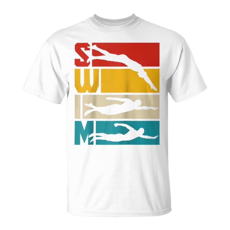 Swim Swimming Vintage Retro Swimmer Raglan Baseball Tee T-Shirt