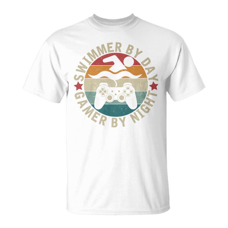 Swimmer By Day Gamer By Night Swimming Swim Gaming T-Shirt