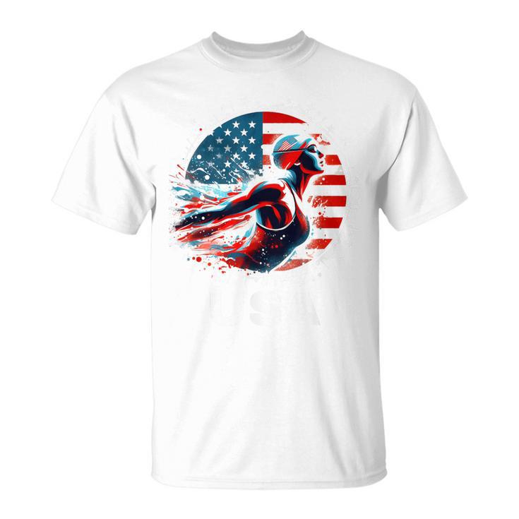 Swimming United States Apparel American Flag Swimming T-Shirt