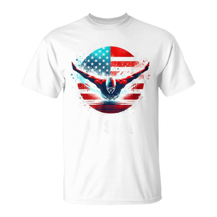 Swimming United States Shirt With American Flag Swimming T-Shirt