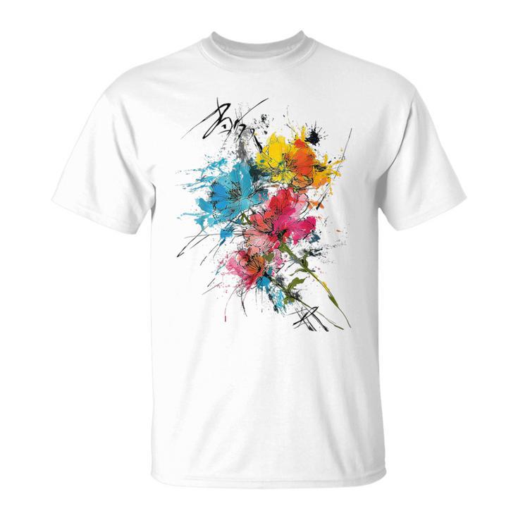 花 カラフル アート 描画 抽象 グラフィック 花 Tシャツ