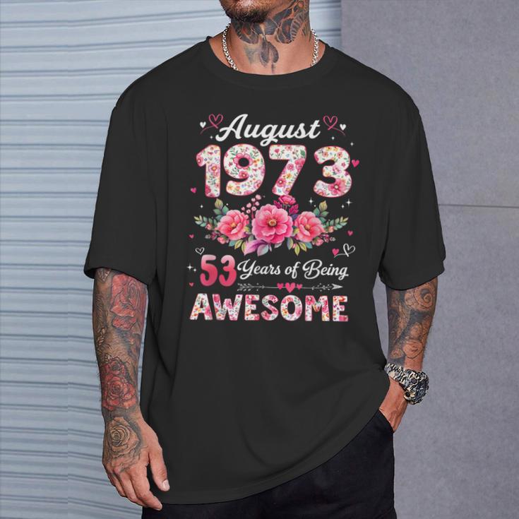 53歳 1973年8月 花柄 53歳 誕生日 男性 女性 Tシャツ 彼への贈り物