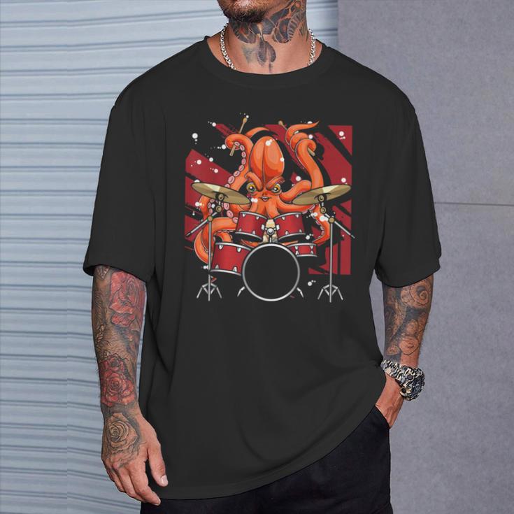 Animal Octopus Musician Drum Kit Octopus Drummer T-Shirt Gifts for Him