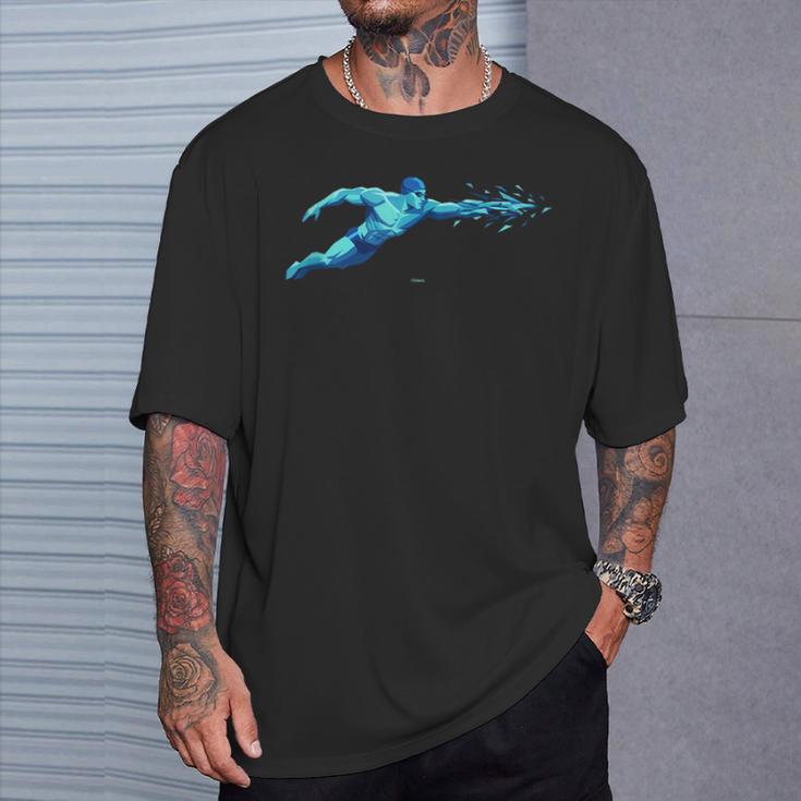Blue Water Swimming In Freestyle Stroke T-Shirt Gifts for Him