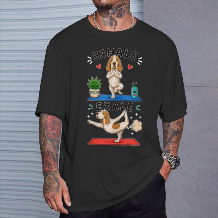 Bracco Italiano Haciendo Yoga Inhalar Exale Digor Divertido In Mangas Camiseta unisex Regalos para él