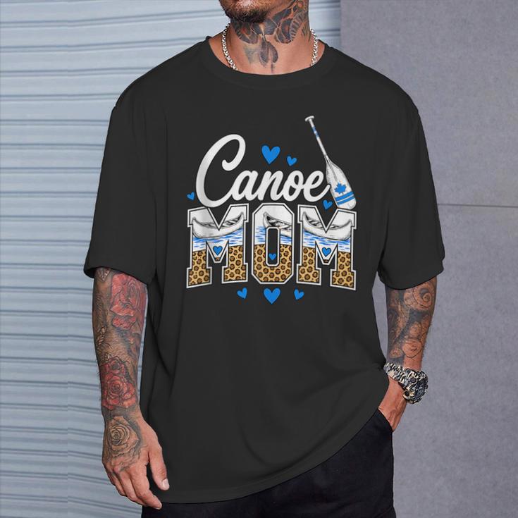 Canoe Mom Leopard Print Paddle River Lake Sport Mother T-Shirt Gifts for Him