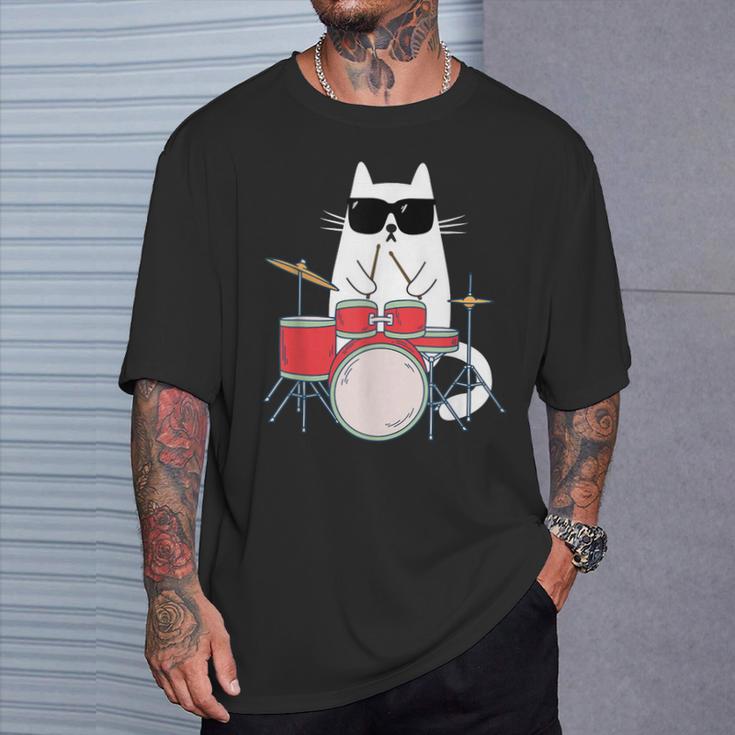 Cat Wearing Sunglasses Playing Drums Drum Kit Musician T-Shirt Gifts for Him Cat Wearing Sunglasses Playing Drums Drum Kit Musician T-Shirt Gifts for Him