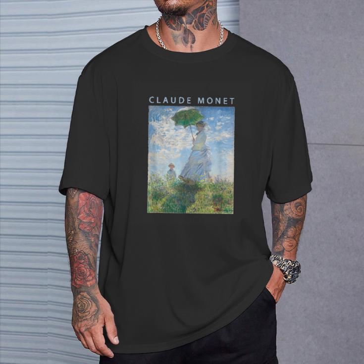 Claude Monet Lustiges Kunstonnenschirm Impressionismus Gemälde Herren Damen Lustige Kleidung Kunst Geschenk Ölgemälde T-Shirt Geschenke für Ihn
