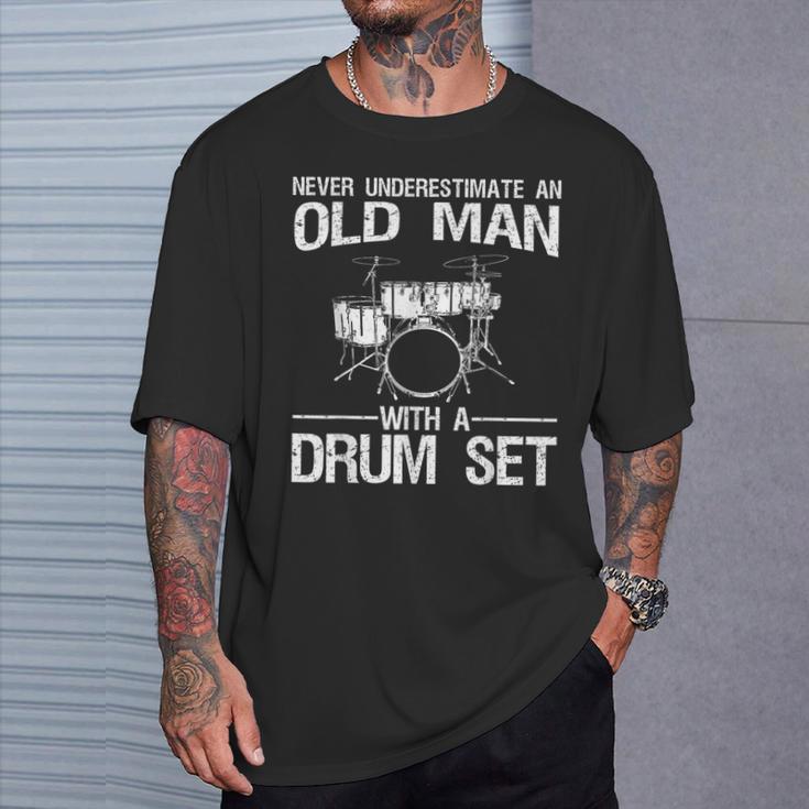 Cool Drummer Art Men Dad Drum Set Player Drum Kit Musician T-Shirt Gifts for Him