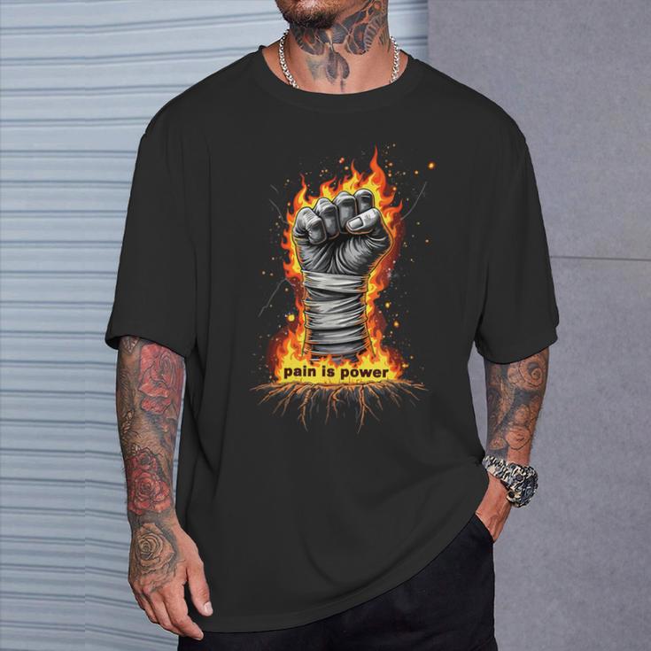 Dolor Es Poder Puño Fuego Boxeo Camiseta unisex Regalos para él
