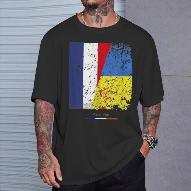 Drapeau De L'ukraine Et France Amitié Franco Ukrainien T-Shirt Cadeaux pour lui