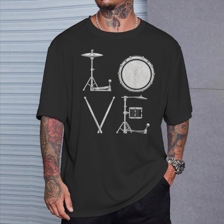 Drum Kit Love Illustration For Music Enthusiasts T-Shirt Gifts for Him Drum Kit Love Illustration For Music Enthusiasts T-Shirt Gifts for Him