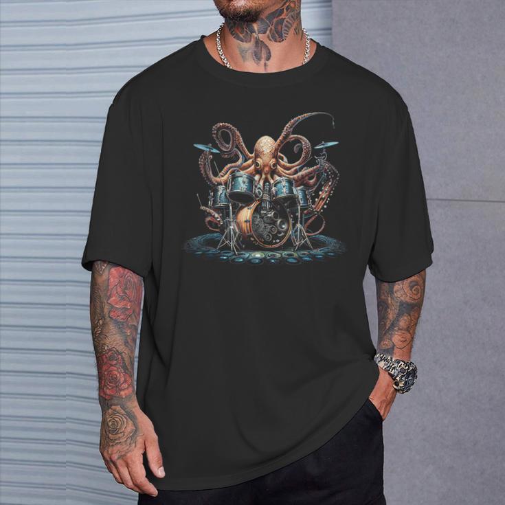 Drum Kit Percussionist Drummer Octopus Playing Drums T-Shirt Gifts for Him Drum Kit Percussionist Drummer Octopus Playing Drums T-Shirt Gifts for Him