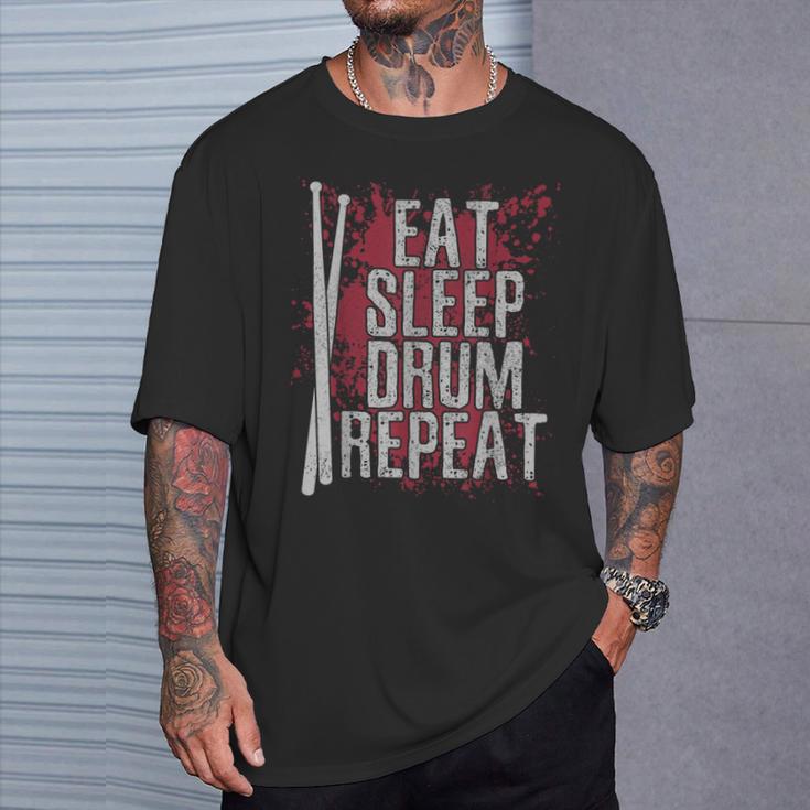 Drummer Eat Sleep Drum Repeat Drum Kit Musician T-Shirt Gifts for Him