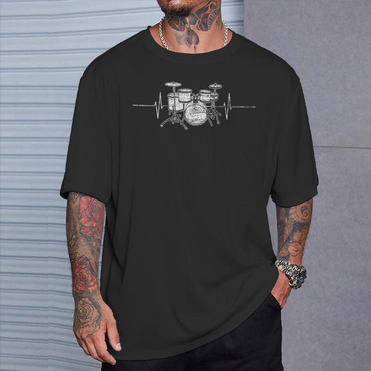 ECG Heartbeat Music Lovers Drumsticks Drum Kit T-Shirt Gifts for Him ECG Heartbeat Music Lovers Drumsticks Drum Kit T-Shirt Gifts for Him