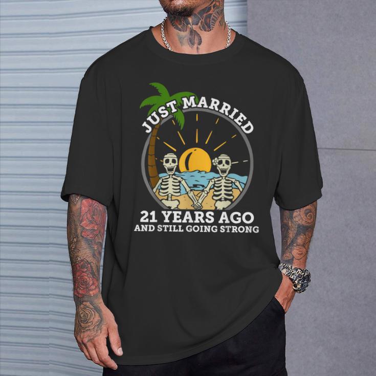 Esqueleto De Aniversario De Boda Pareja Casada Hace 21 Años Camiseta unisex Regalos para él