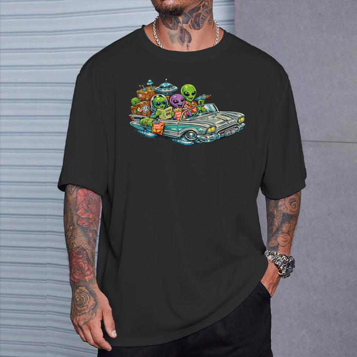 Extraterrestres De Gira Por Estados Unidos Divertido Ovni Cuello Camiseta unisex Regalos para él