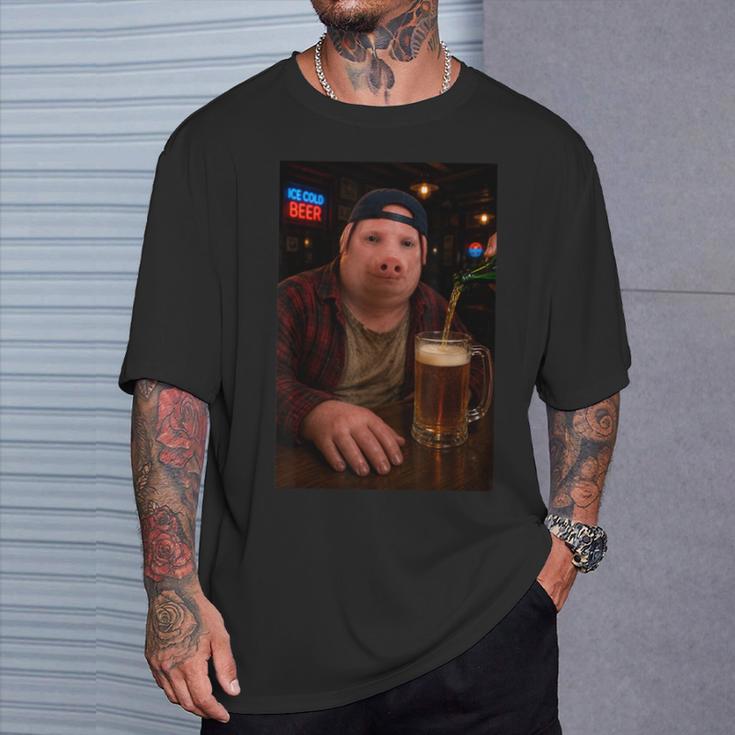 John Pork Bere Birra Pub Divertente Brainrot Meme Papà Maglietta Regalos para él